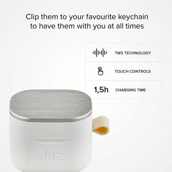 JAZ SBS TWS AIRON Wireless Kopfhörer mit gerändeltem Metallgehäuse, Touch-Steuerung, 5 Stunden hinte
