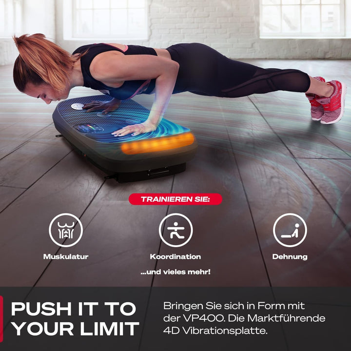 Sportstech 4D Vibrationsplatte VP400 im Curved Design + Trainings-Videos, Color Touch Display, Riese