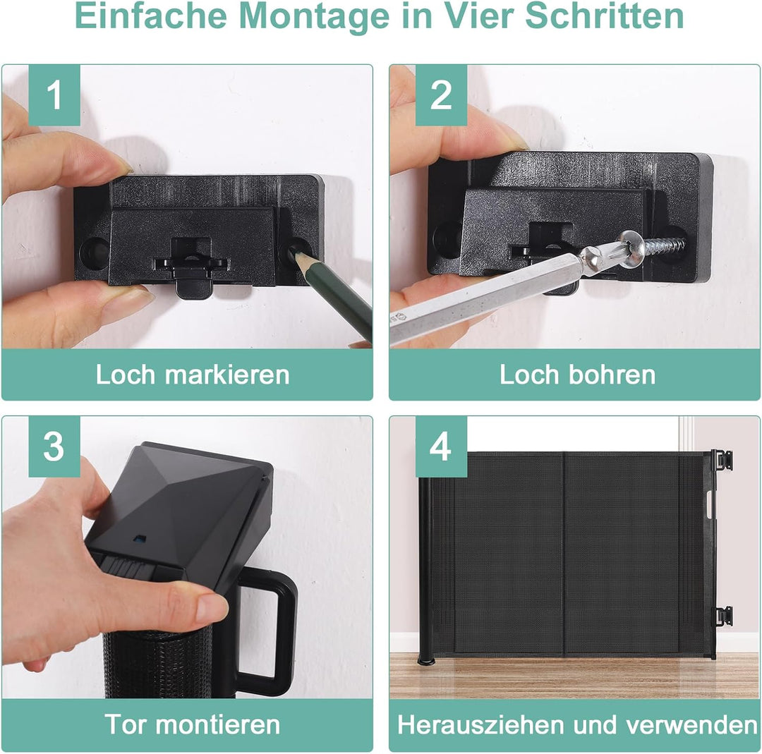 Treppenschutzgitter Ausziehbar für Babys, ausziehbar bis zu 150 cm breites Netz, Treppenschutzgitter