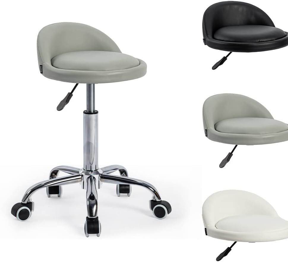 Mingone Bürohocker Höhenverstellbar Rollhocker mit Lehne Drehhocker mit Rollen Arbeitshocker 360 °Dr