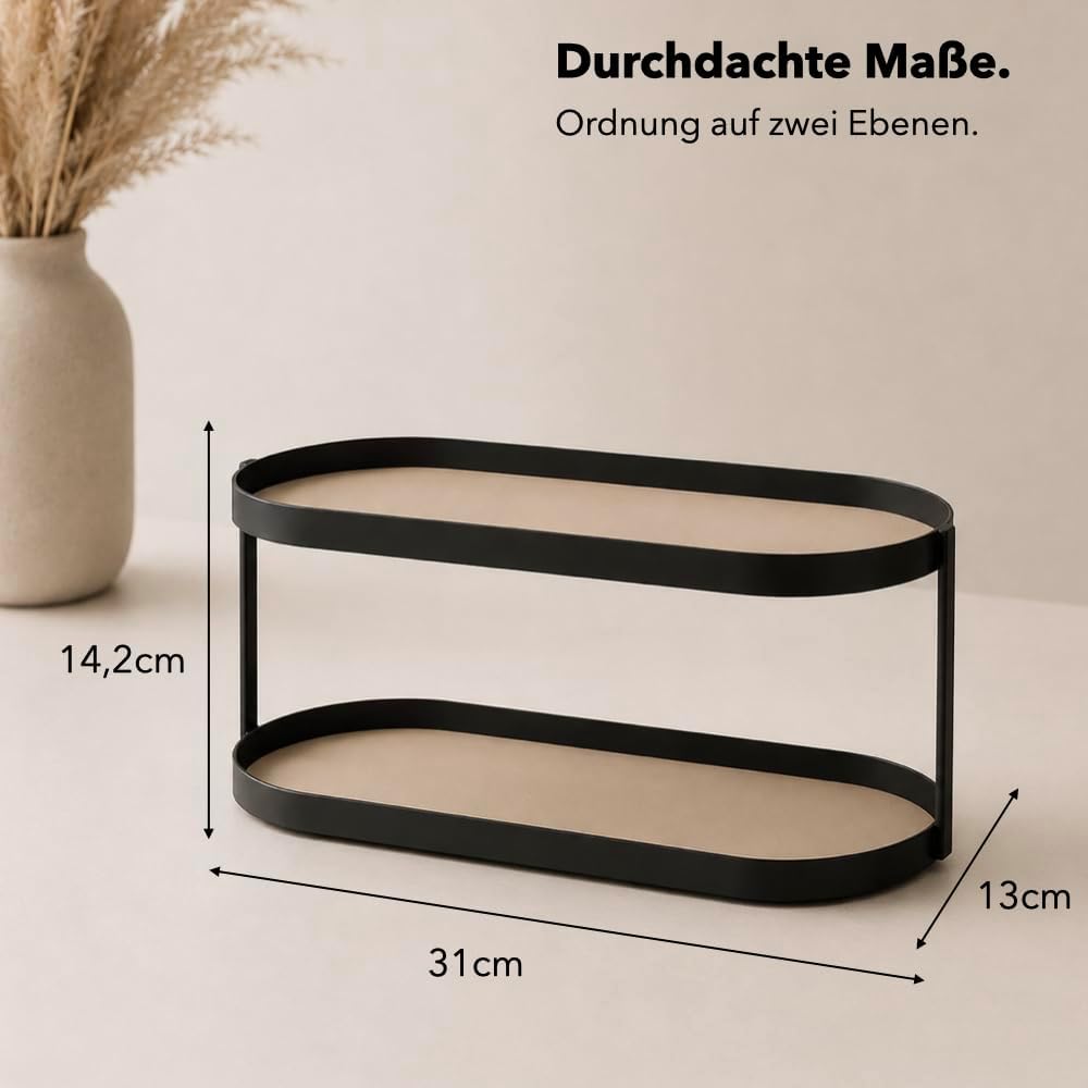 Montagefreier Parfüm Organizer aus Metall &amp; Kunstleder – Grosser Kosmetik Organizer mit zwei Ebenen,