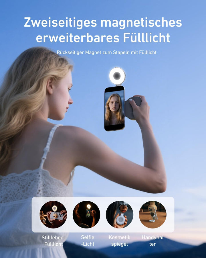 TELESIN Fun Shot Smartphone Handle Grip + TELESIN C03 Magnetische Selfie-Licht (Silber) Set, Kompati