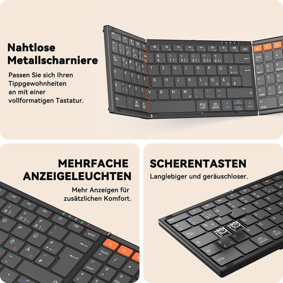 MEETION Faltbare Bluetooth Tastatur Maus Set Kabellose, QWERTZ Deutsches Layout Falten Funktastatur