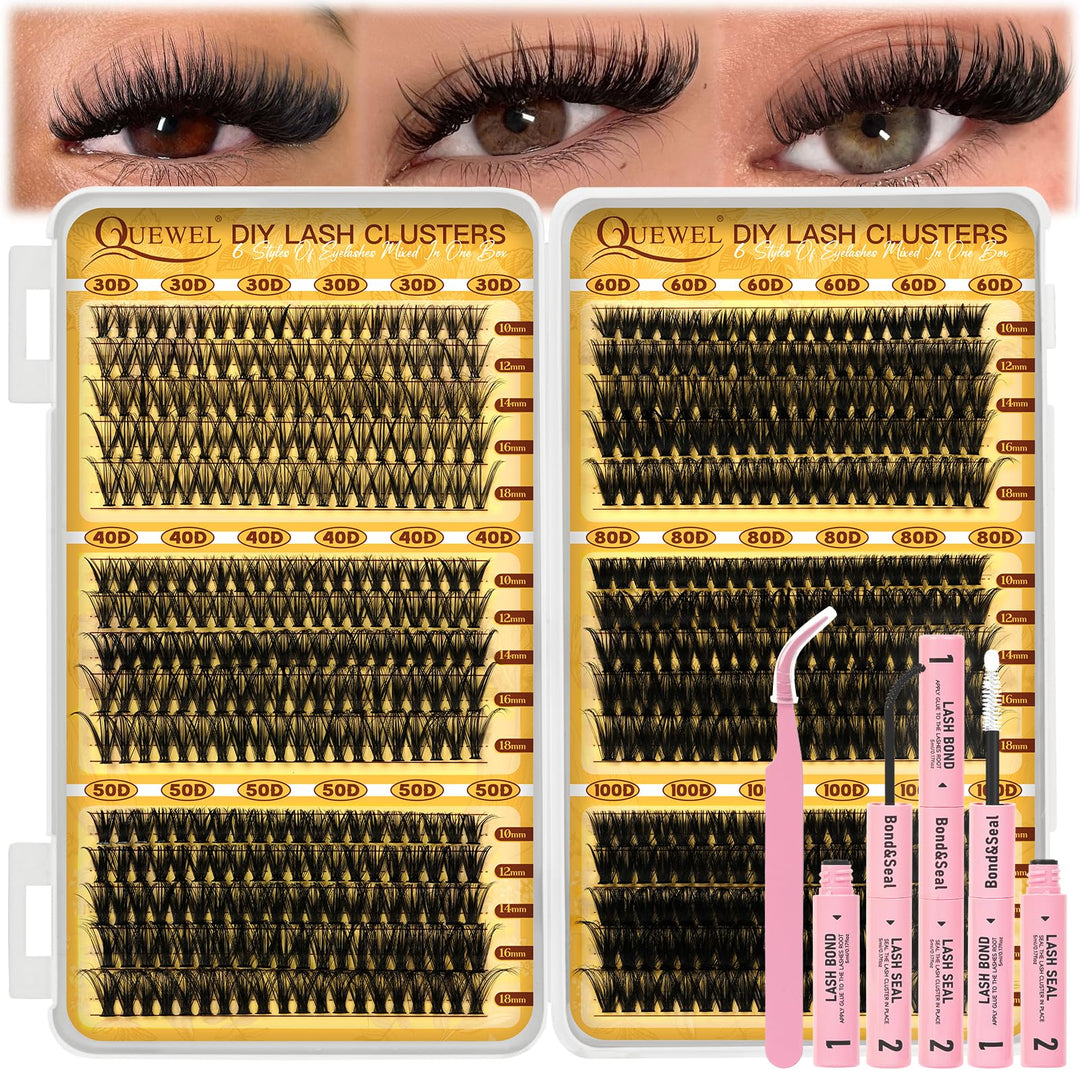 QUEWEL Wimpern Extensions Set, gemischte Längen 10-18 mm Lash Cluster, dicke Lash Extension Set mit