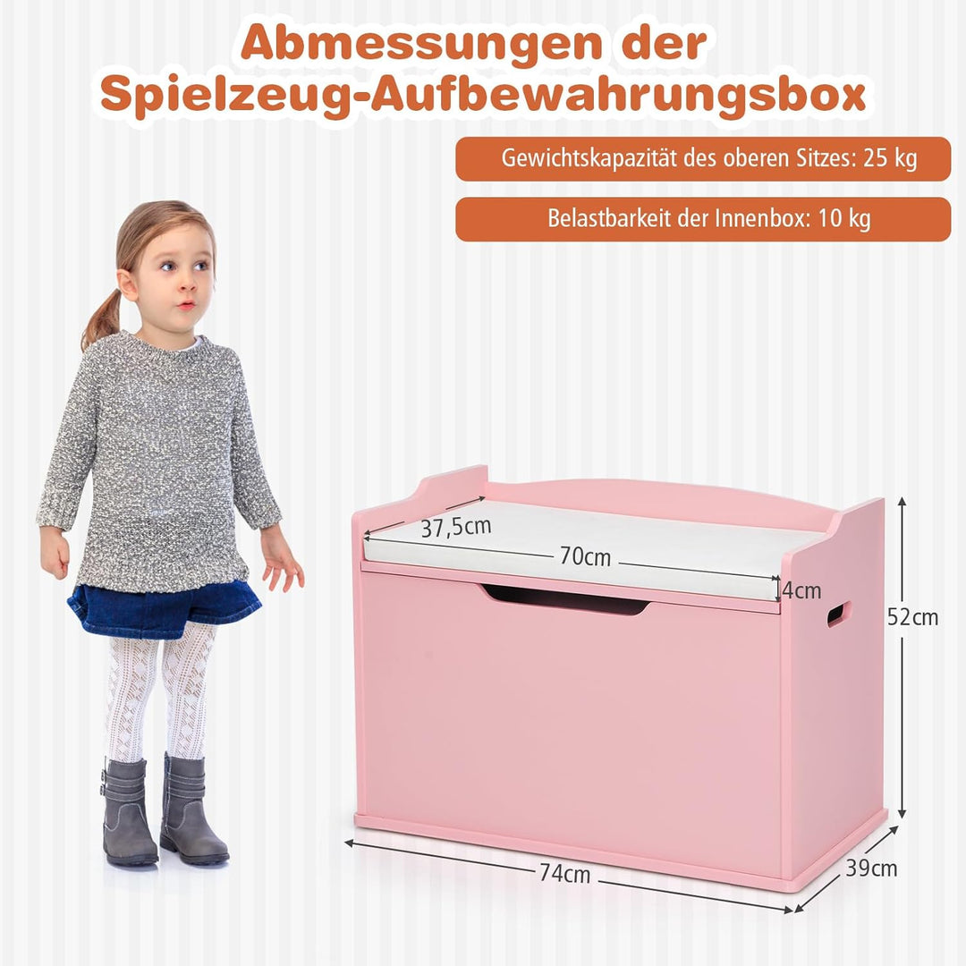 COSTWAY Spielzeugkiste mit Deckel, 2 in 1 Spielzeugtruhe mit Kissen, Spielzeugschrank aus Holz mit T