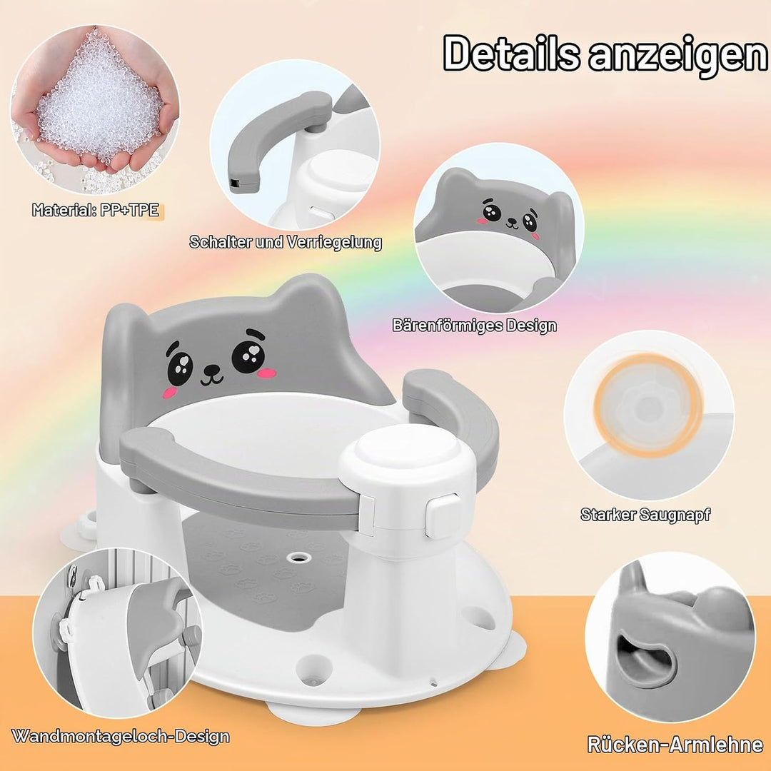 Badewannensitz Baby ab 6 Monate, Cartoon Rutschfester Badesitz Baby mit 4-starken Saugnäpfen, Neue e