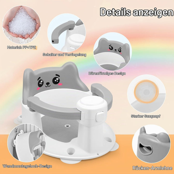 Badewannensitz Baby ab 6 Monate, Cartoon Rutschfester Badesitz Baby mit 4-starken Saugnäpfen, Neue e