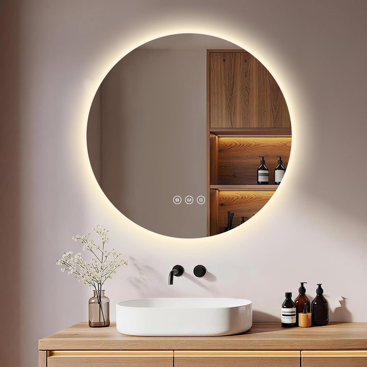 S'AFIELINA Badspiegel mit Beleuchtung Rund 60cm LED Badspiegel mit Touchschalter Badezimmerspiegel R
