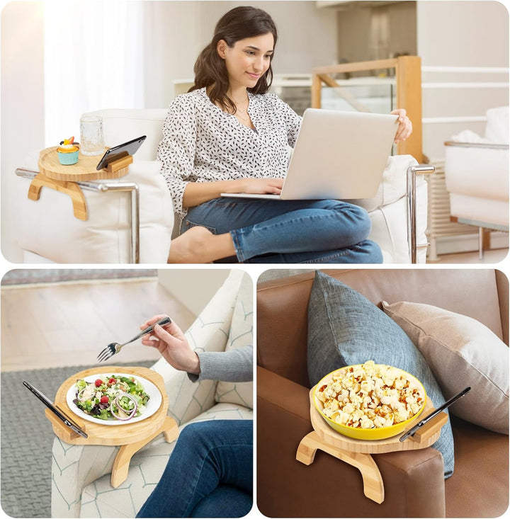 Sofa Armlehne Tablett Faltbarer mit 360° Drehbarer Handyhalterung Holz Bambus Sofa-Armlehne Tragbare