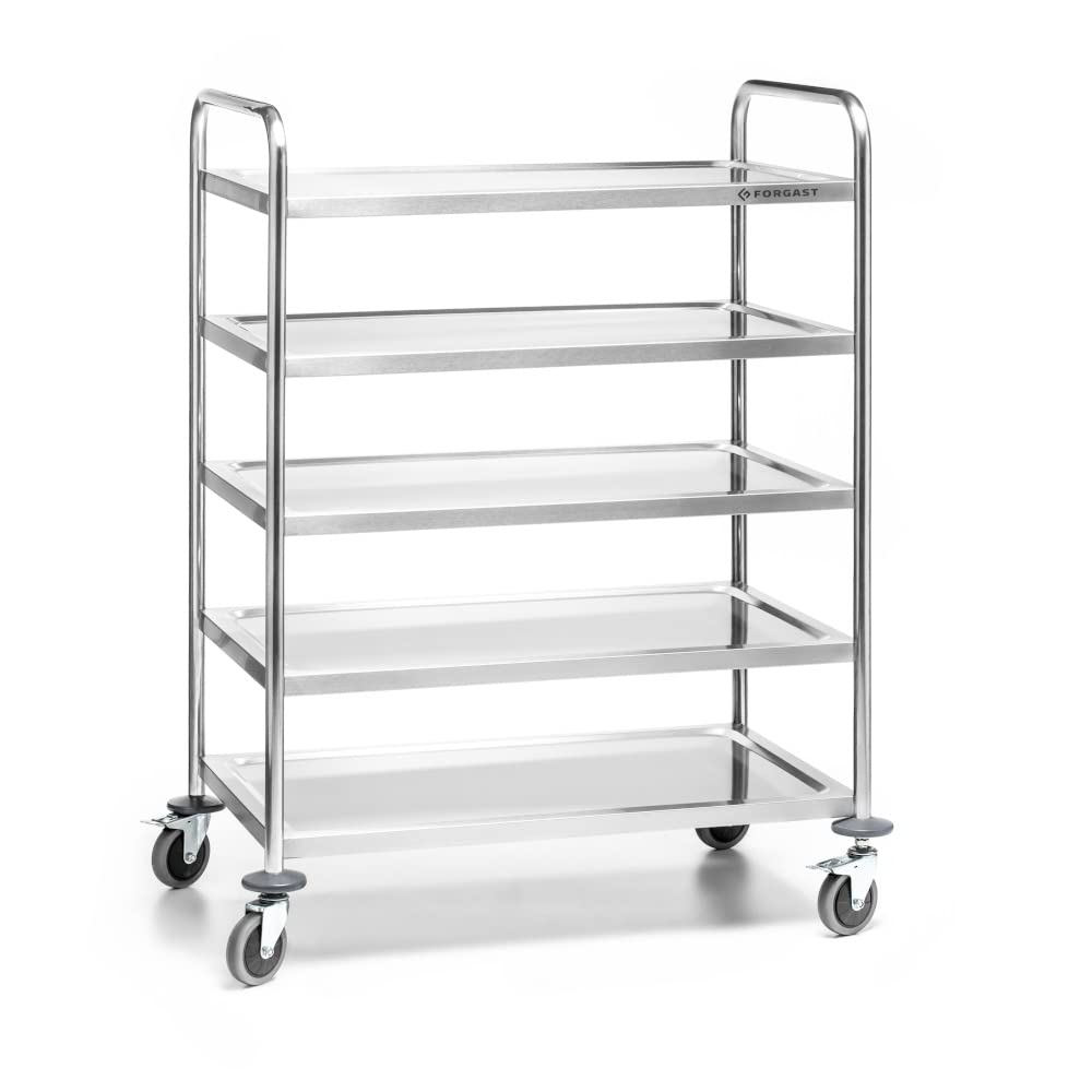 Servierwagen | Küchenwagen | 5 Etagen | bis 250 kg | Tablettabstand 27 cm | Edelstahl, 5 Etagen