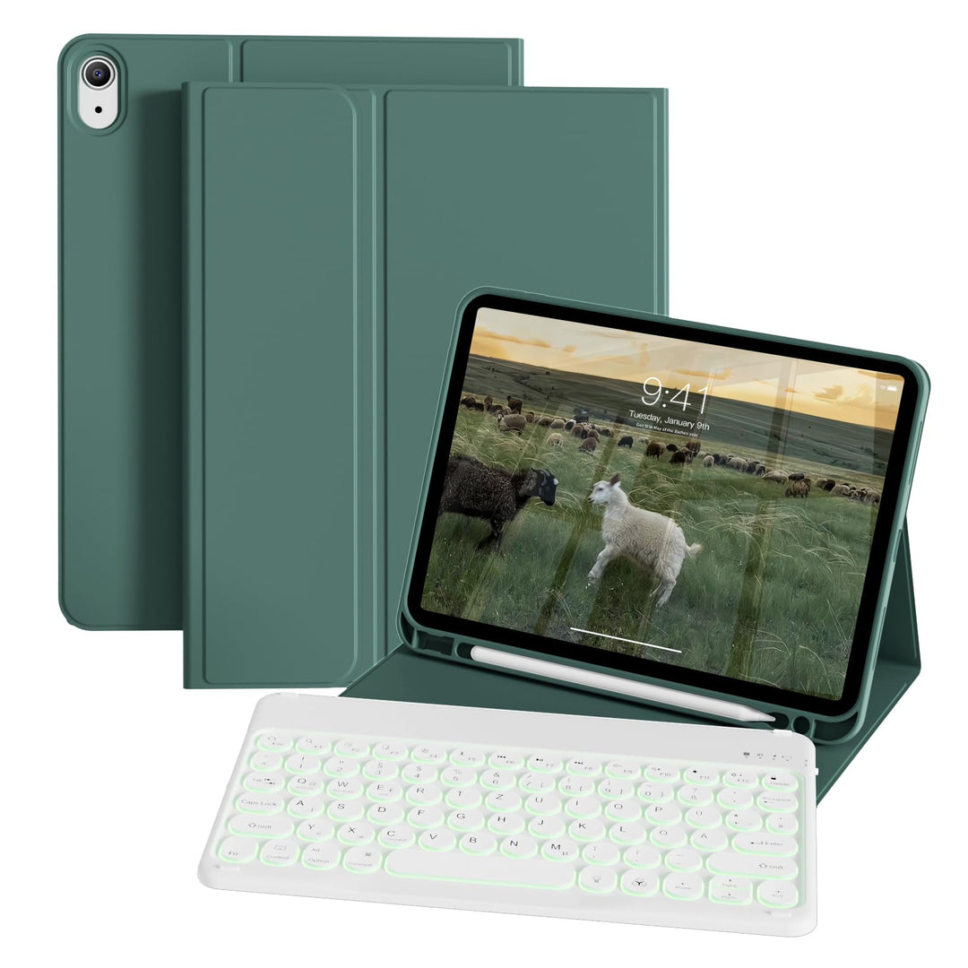 Hülle mit Tastatur für iPad A16 11/10 Generation (2025/2022, 11/10.9 Zoll), 7 Farben Beleuchtete Abn