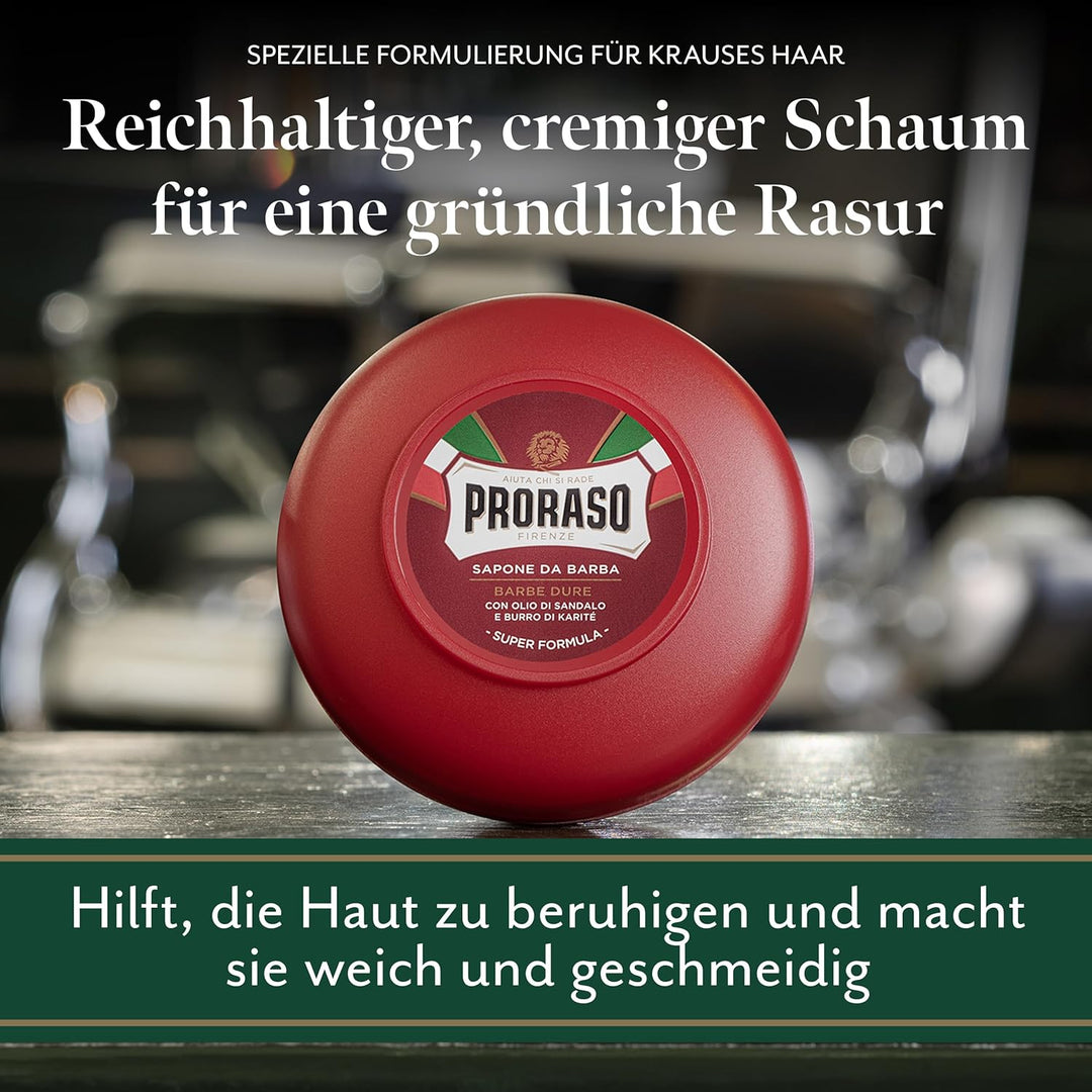 Proraso Shaving Soap inklusive Seifenschale, 150 ml, nährende und feuchtigkeitsspendende Rasierseife