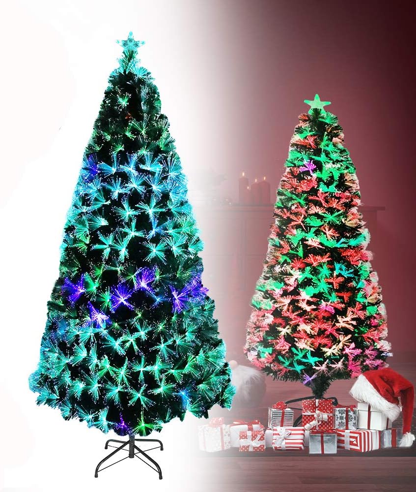 Aufun Weihnachtsbaum Künstlicher LED Glasfaser 120 cm Weihnachtsdeko Christbaum mit 120 Spitzen und