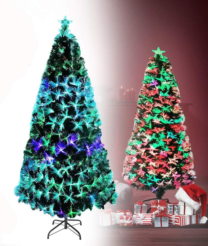 Aufun Weihnachtsbaum Künstlicher LED Glasfaser 120 cm Weihnachtsdeko Christbaum mit 120 Spitzen und