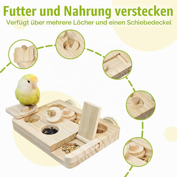 Vögel Futtersuchpuzzle Holz, Interaktives Sittiche Futterspielzeug mit Lernfunktion zum Trainieren u