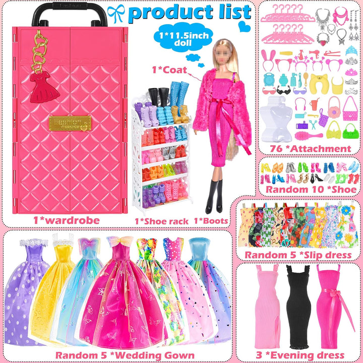 11.5 Zoll Mädchen Puppe mit Puppe Kleiderschrank Schrank Playset schliessen Mode Lange Kleider, Schu