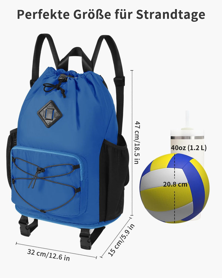 WANDF Schwimmtasche als Turnbeutel mit Abnehmbarem Nassbeutel, Strandrucksack mit Netzboden gegen Sa