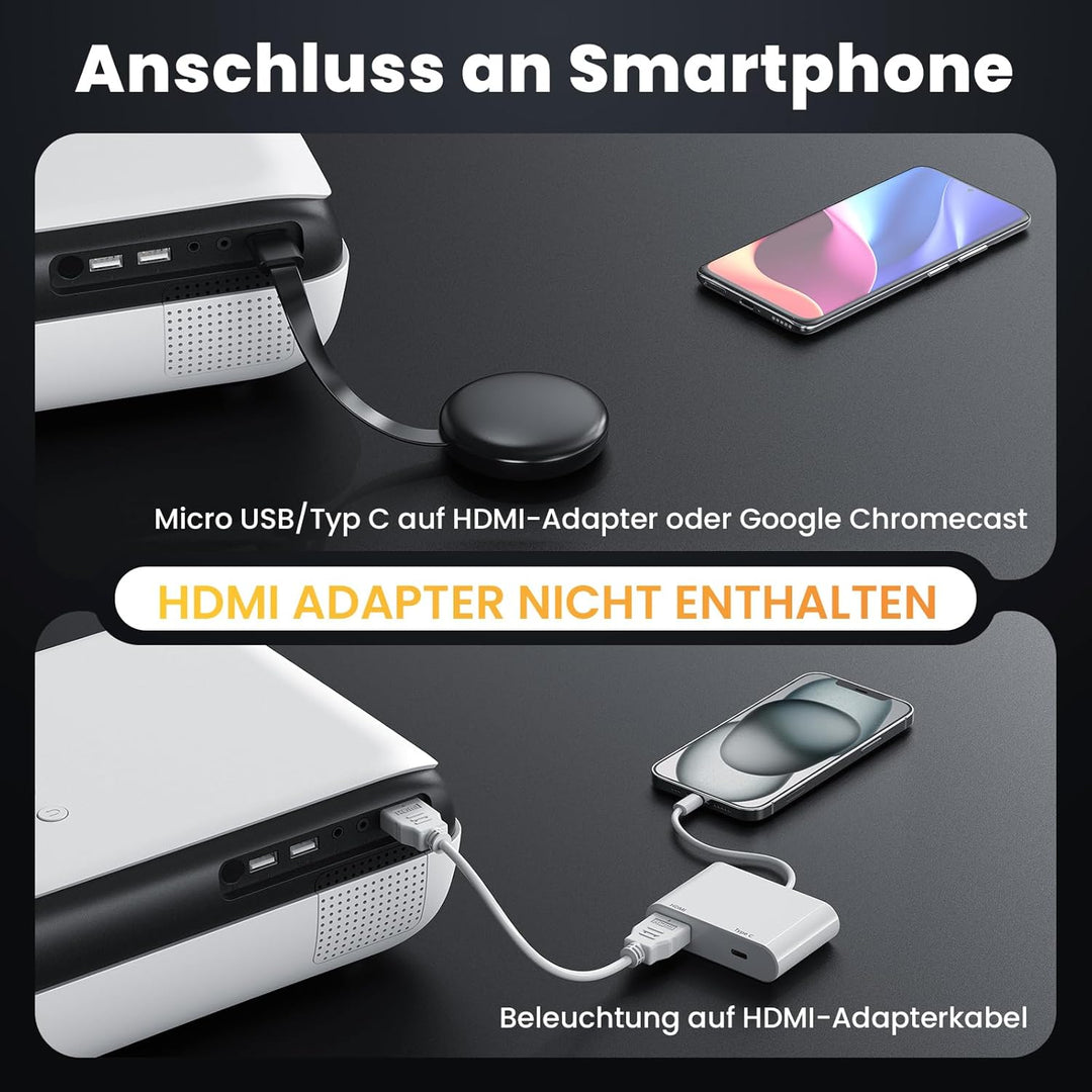 HOPVISON Beamer 4K Unterstützt, 9500 Lumen Beamer Bluetooth 5.1, Native 1080P Tragbare Mini Heimkino