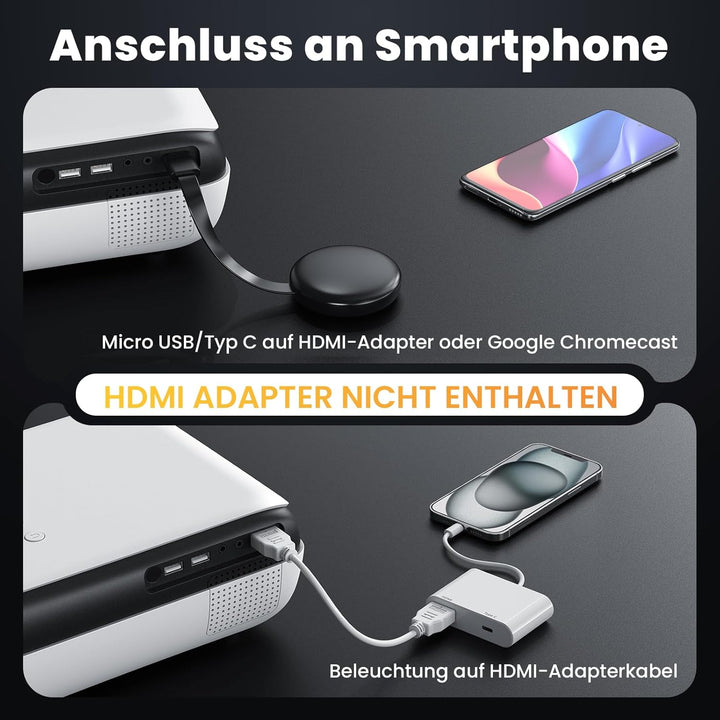 HOPVISON Beamer 4K Unterstützt, 9500 Lumen Beamer Bluetooth 5.1, Native 1080P Tragbare Mini Heimkino