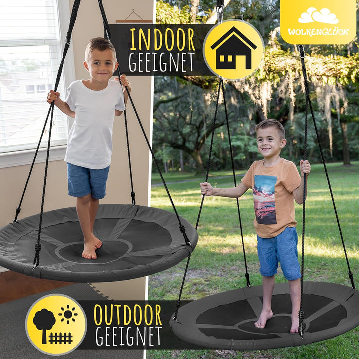 WOLKENGLÜCK® Nestschaukel [Ø 110 cm] - Höhenverstellbare Schaukel Outdoor & Indoor für Kinder und Er