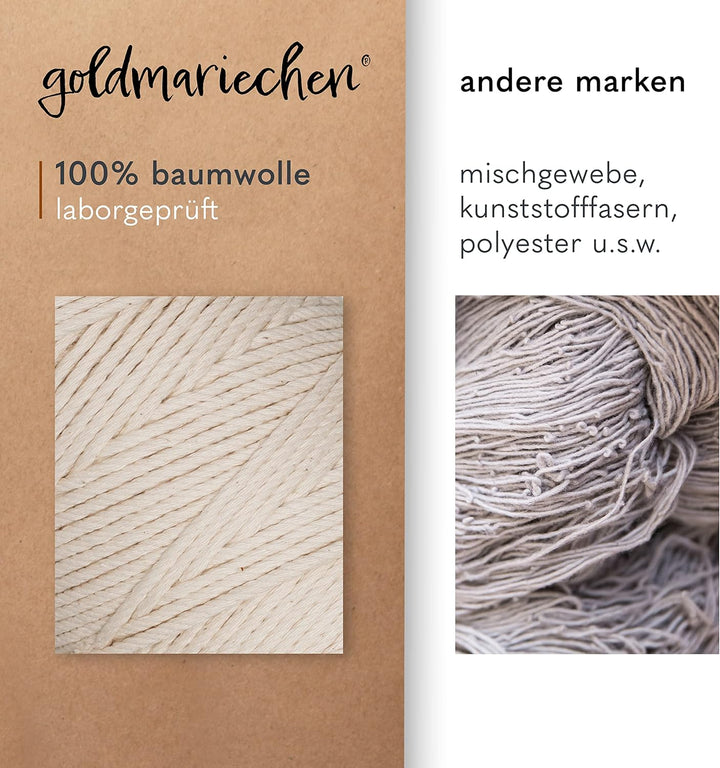 goldmariechen Premium Makramee Garn 3er Set (Naturell) 600 Meter | 3mm | 100% Baumwolle | plastikfre