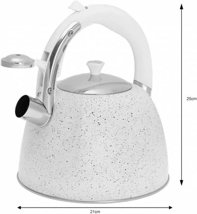 Flötenkessel Wasserkessel Edelstahl Inox Marmorbeschichtung 3.0L Klausberg KB-7261 Weiss | Marmor, W