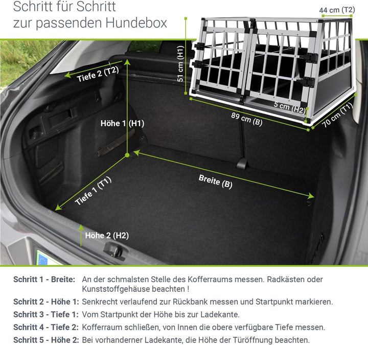 Juskys Alu Hundetransportbox L-X - 65x91x69 cm - Auto Hundebox robust & pflegeleicht - Gittertür ver