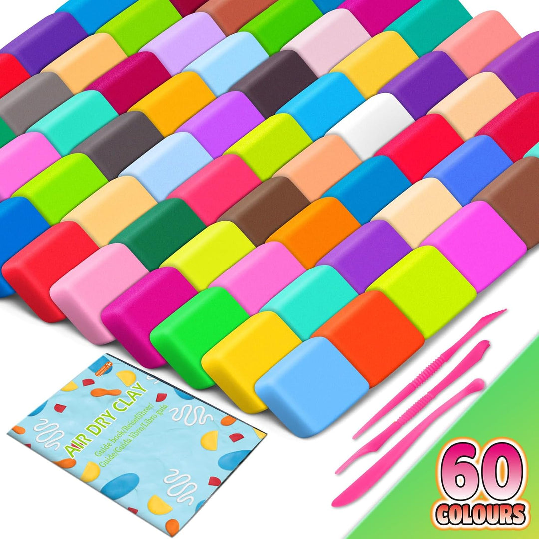 Modelliermasse Lufttrocknend, 60 Farben Lufttrockener Magischer Knete für Kinder, Air Dry Clay, 60 F