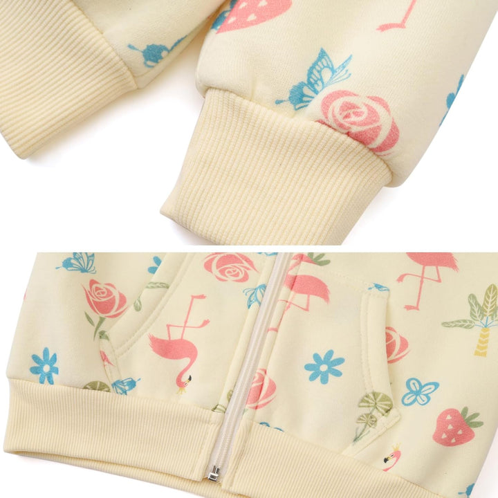Madchen Hoodie, Tropische Pflanzen- und Tierthemen Allover-Print Blumenmuster Fleece Kapuzenpullover