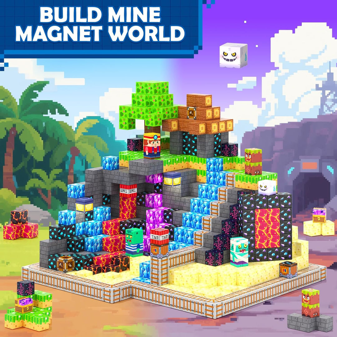 Coodoo Magnetische Bausteine - Baue Mine Magnet Welt für Kinder 4-8, Magnetische Fliesen Outdoor STE