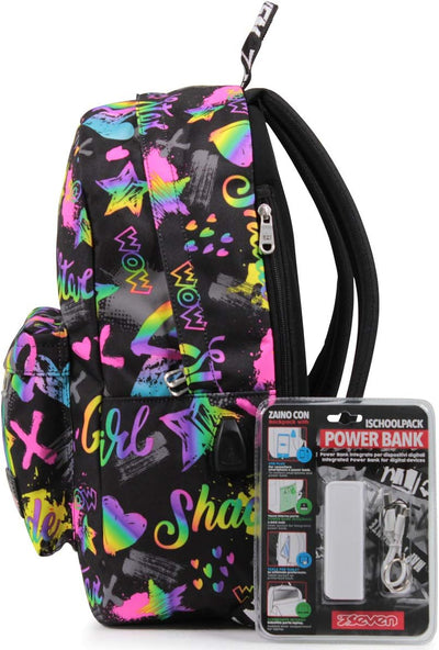 RUCKSACK ISCHOOLPACK SEVEN IRIDESCENT Geräumige Schultasche für Teenager, Mädchen und Jungen, mit La