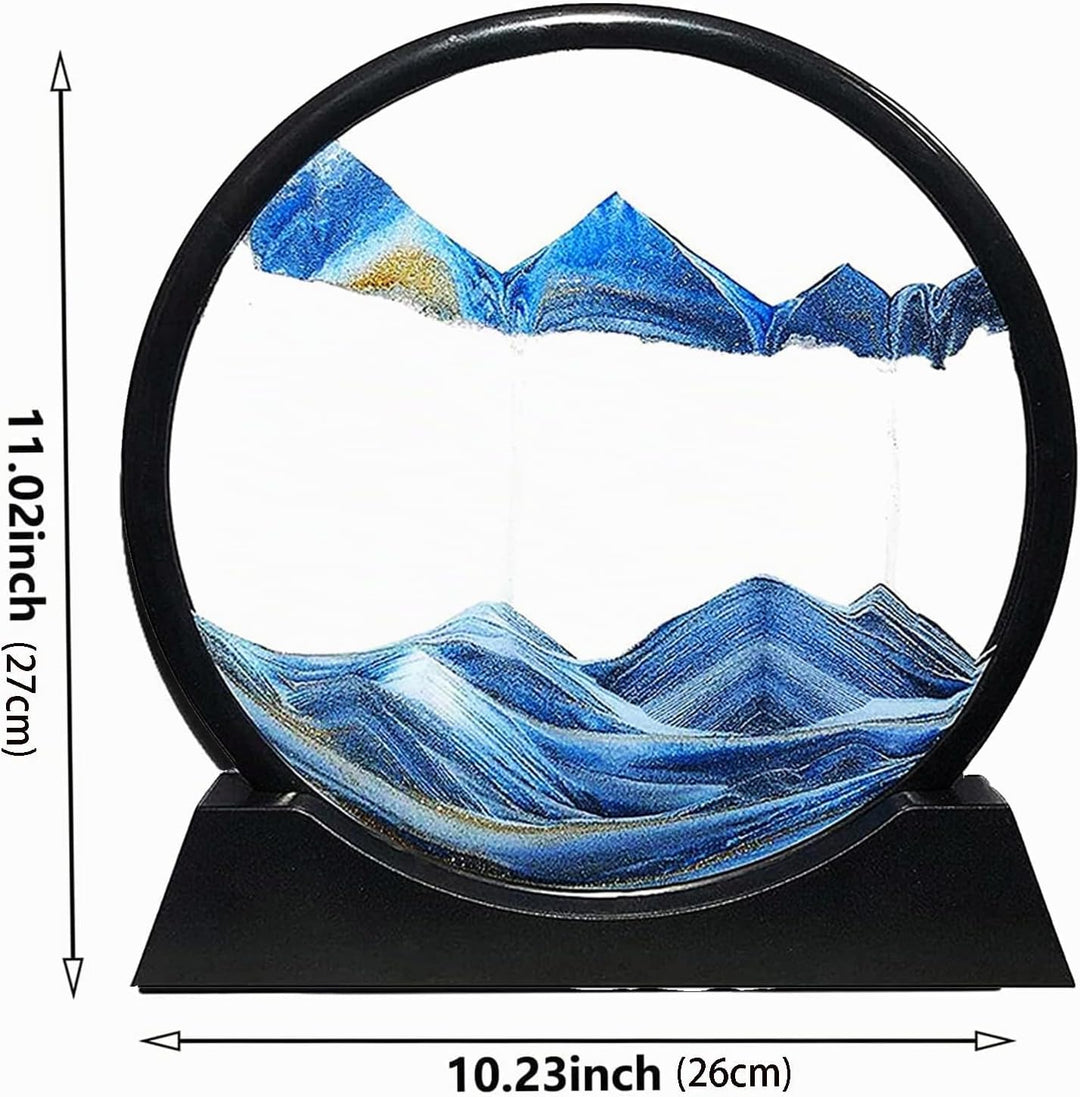 LINPING Fliessendes Sandgemälde, bewegliches Sandkunstbild, rundes Glas, 3D-Tiefsee-Sandlandschaft i