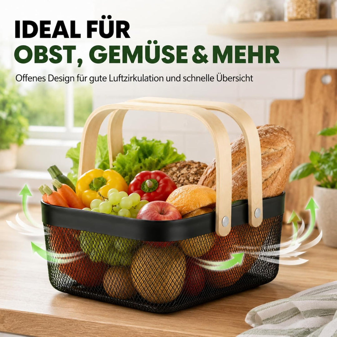Drahtkorb mit Henkel, Metall Aufbewahrungskorb, Garten-Erntekorb für Obst Gemüse Kräuter, Mesh Korb