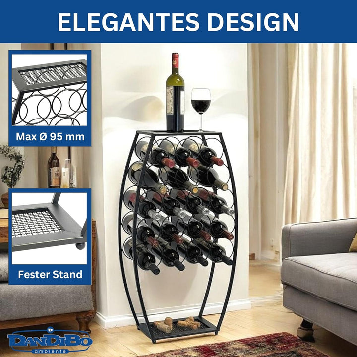 Weinregal Metall Schwarz Stehend 83 cm 96640- Weinständer für 18 Flaschen - Dekorativer Weinflaschen