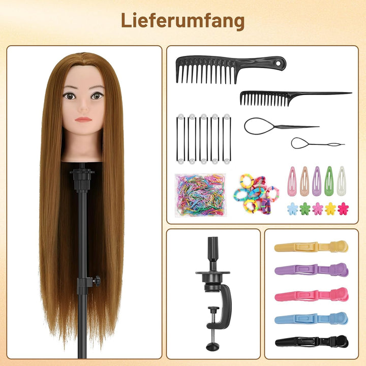 TwoWin Friseurkopf Echthaar mit Ohrlöchern, 71 cm (28 Zoll) 100% Synthetischer Mannequin Frisierkopf