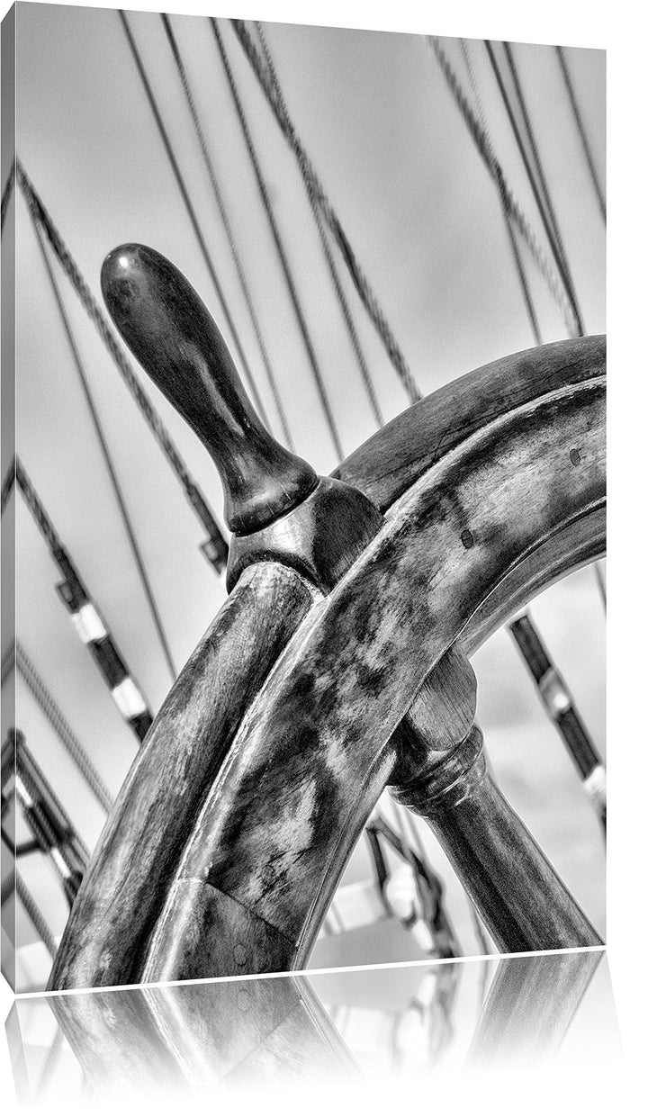 Pixxprint Steuerrad auf einem Schiff 100x70cm Leinwandbild Wandbild Kunstdruck, 100x70