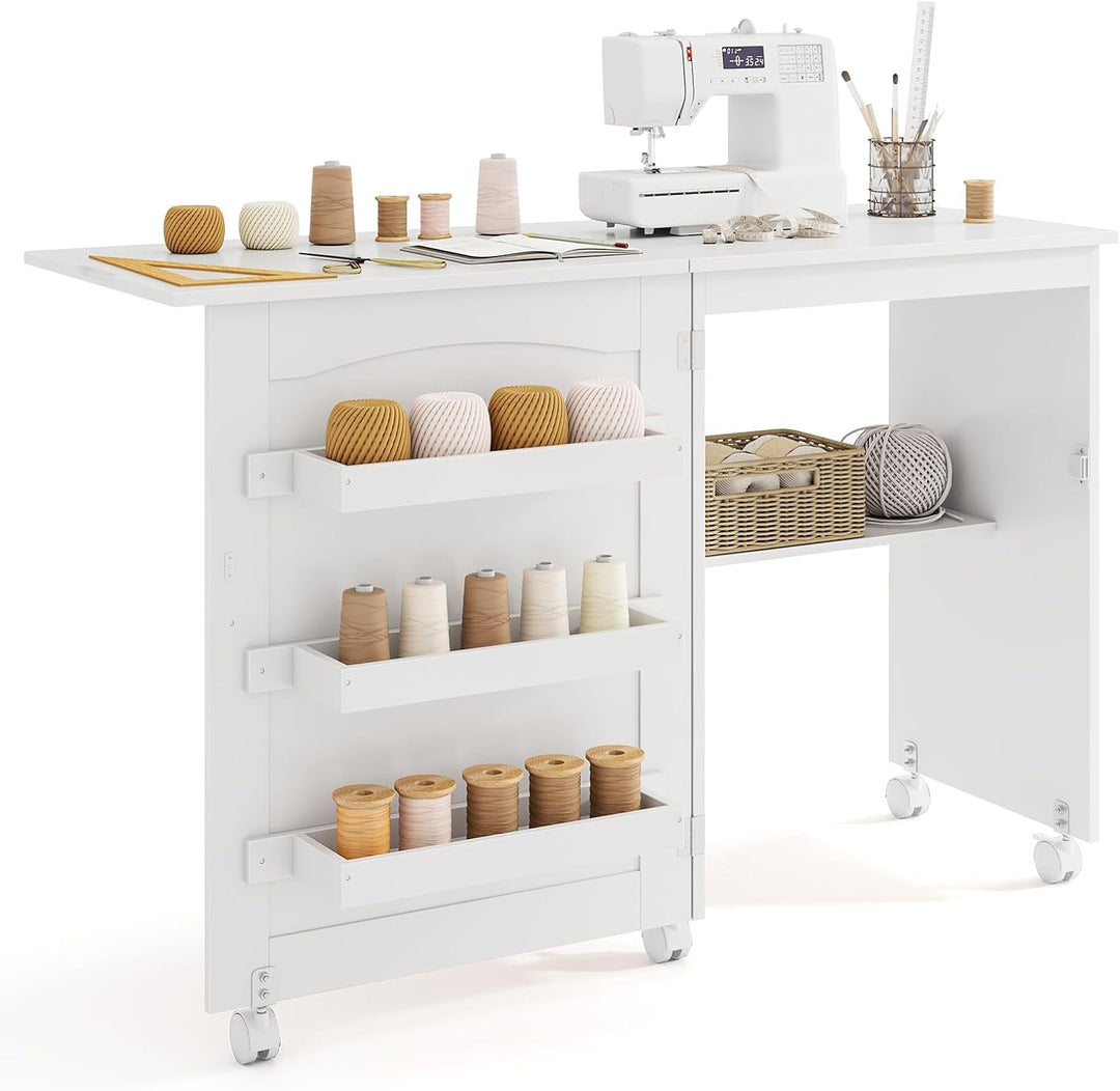 GIANTEX Nähtisch klappbar, Nähmaschinentisch auf Rollen, Nähtisch für Nähmaschine, Nähschrank Holz,