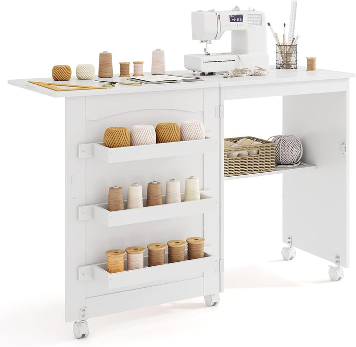 GIANTEX Nähtisch klappbar, Nähmaschinentisch auf Rollen, Nähtisch für Nähmaschine, Nähschrank Holz,