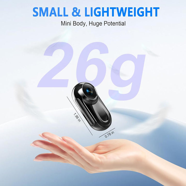 Mini Action Cam 1080P HD, Kleine Bodycam 120° Weitwinkel Objektiv mit 360° Clip&Magnetische Halskord