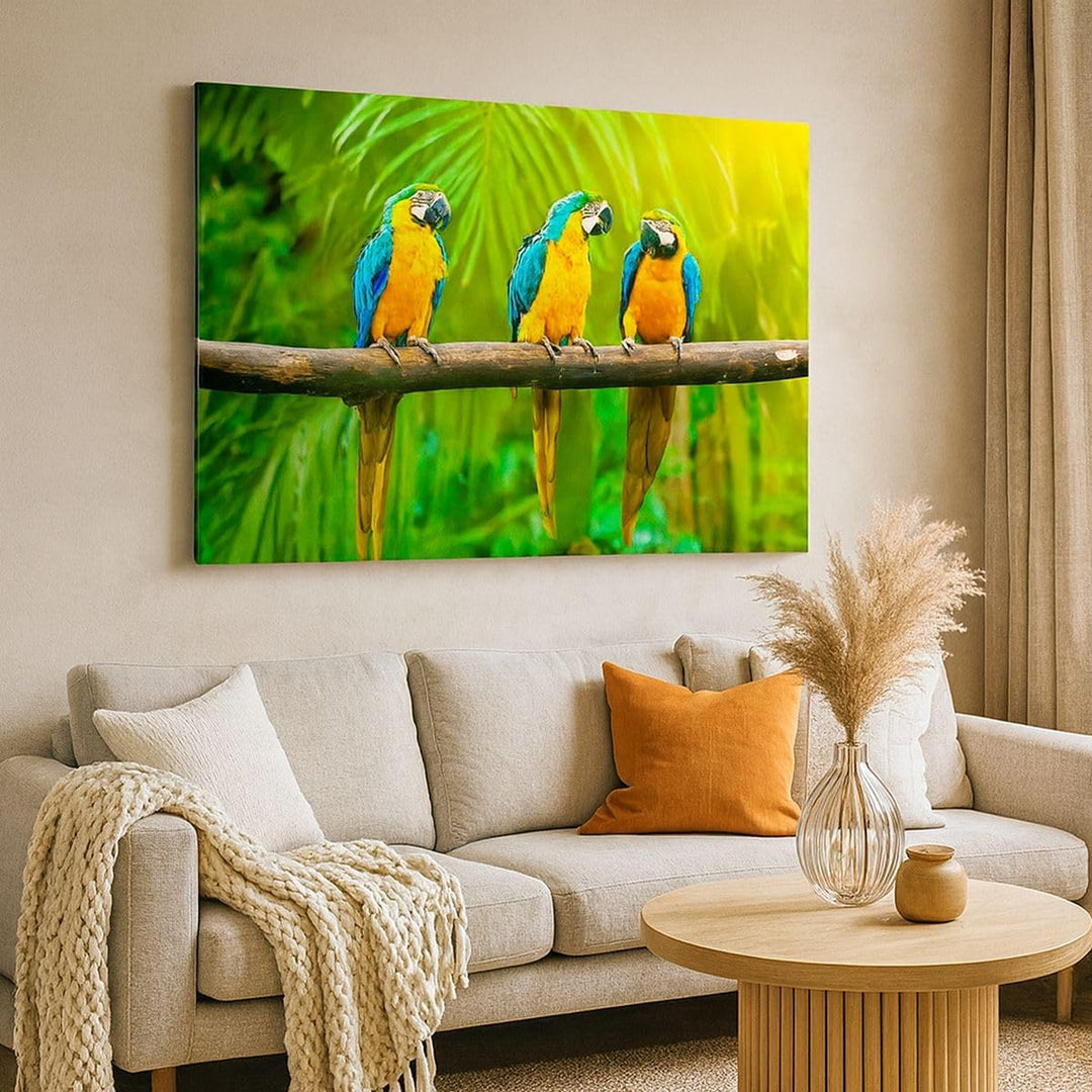 Bilder auf Leinwand 100x70cm Leinwandbild Papageien Collorful Natur Vögel Gross Wanddeko Bild Schlaf
