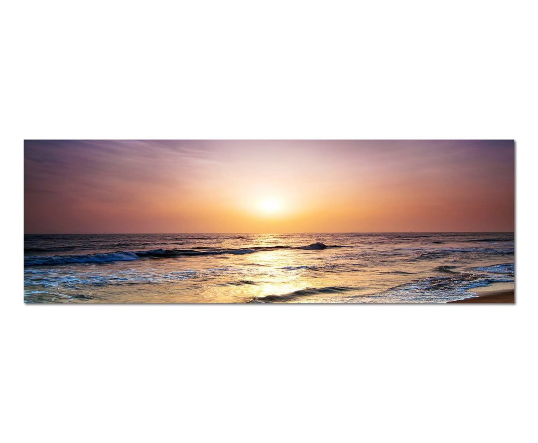 Paul Sinus Art Panoramabild auf Leinwand und Keilrahmen 150x50cm Meer Strand Sonnenaufgang