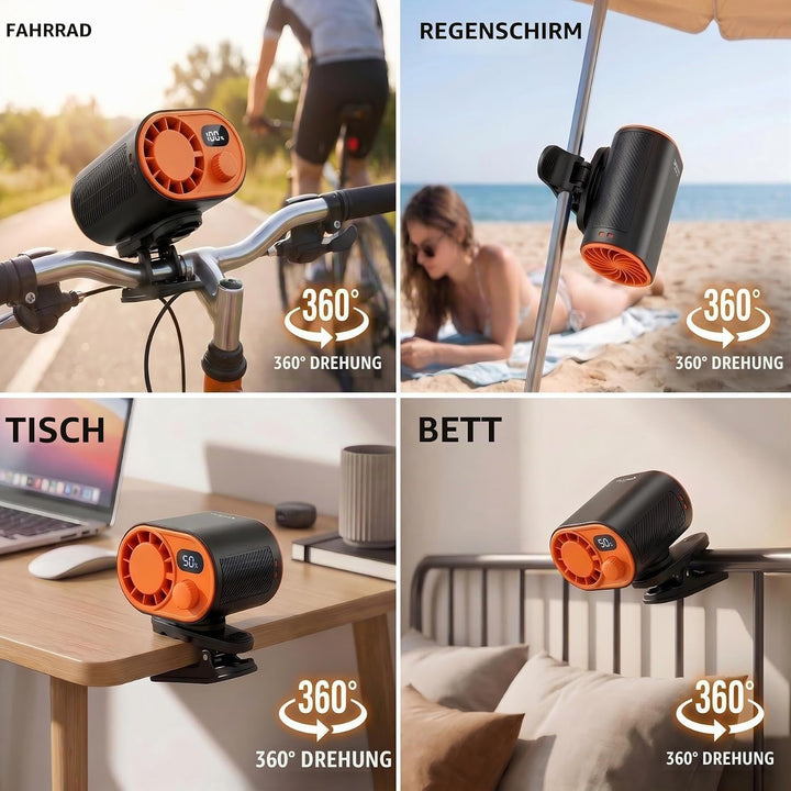WHATOOK Tragbarer Gürtelventilator: 1-100 Stufenlose Geschwindigkeitsregelung Clip Fan mit 360° Dreh