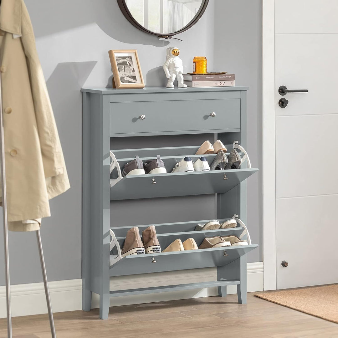 SoBuy Schuhschrank Schuhkipper Schmal mit 2 Klappen und Schublade – Schuhregal für Flur, Kommode für
