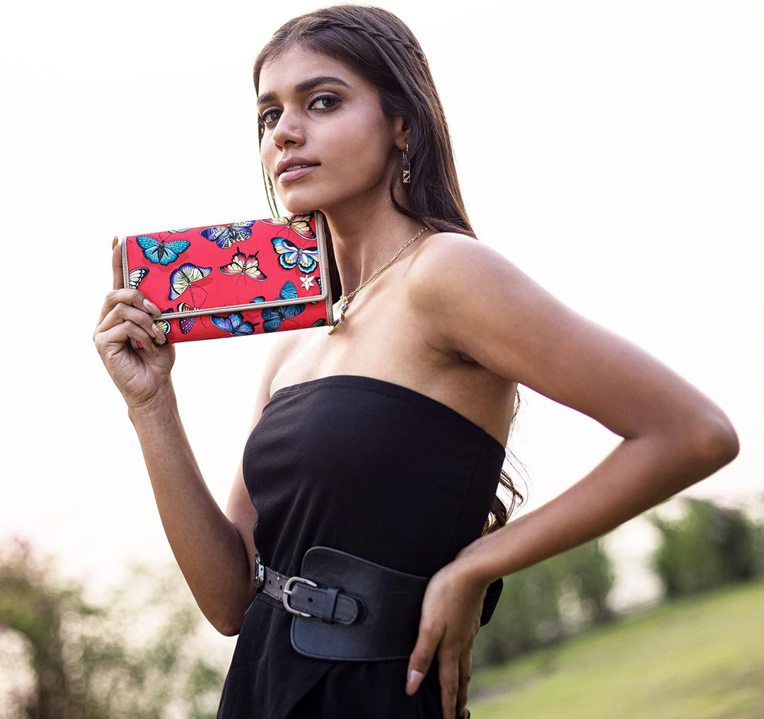 Anuschka Faltenbörse mit RFID Schutz - Wanderlust Kollektion - Nylonstoff mit Leder Trim und Kunstdr
