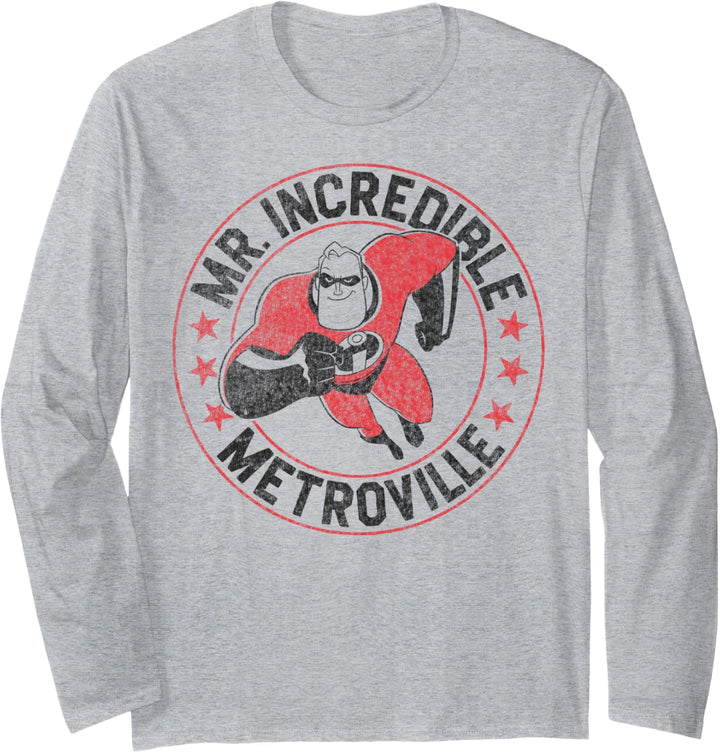 Disney Pixar Incredibles Mr. Incredible Metroville Poster Langarmshirt
