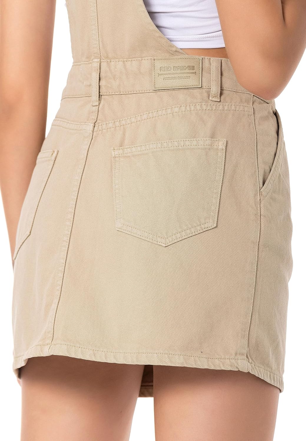 Red Bridge Damen Jeansrock kurzer Rock Overall Latzhose S Beige, S Beige