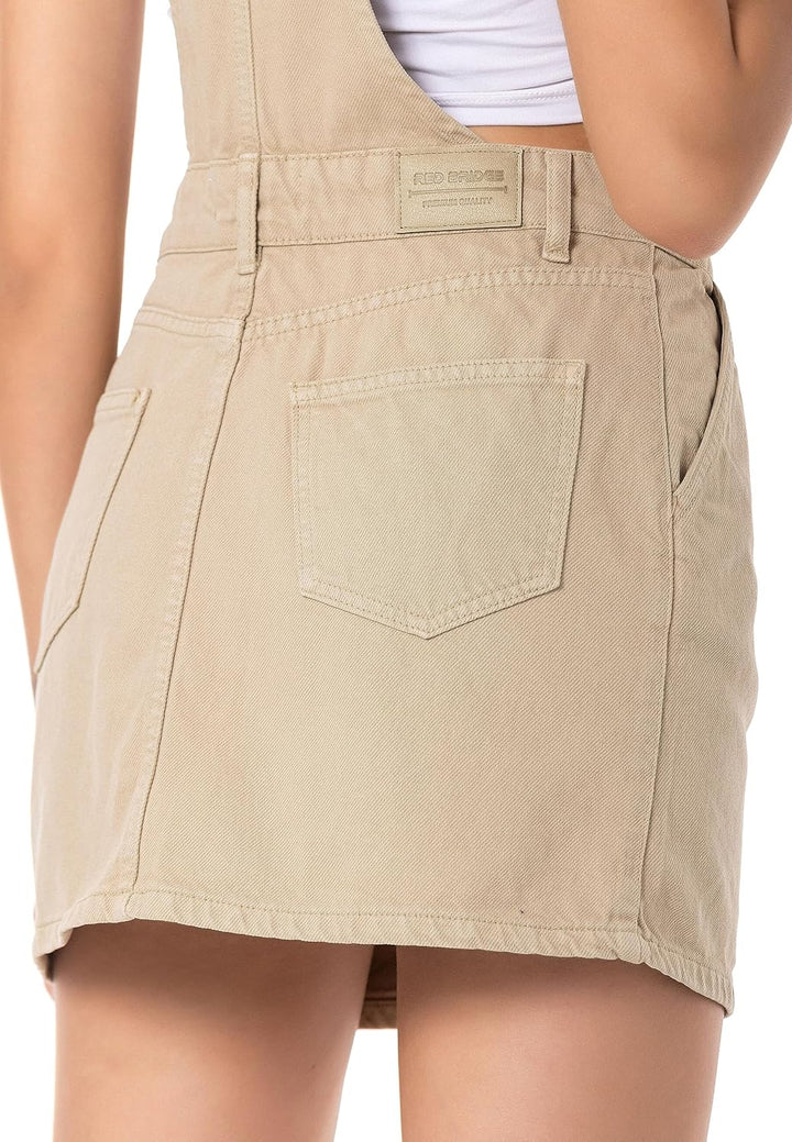 Red Bridge Damen Jeansrock kurzer Rock Overall Latzhose XL Beige, XL Beige