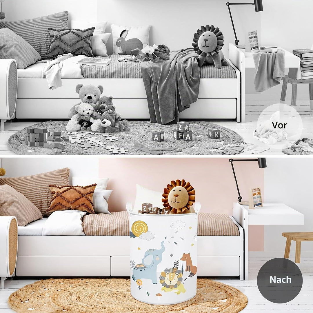 Clastyle Waldtier Löwe Elefant Weiss Kinder Wäschekorb für Jungen Mädchen Grosse Fuchs Kleidung Spie