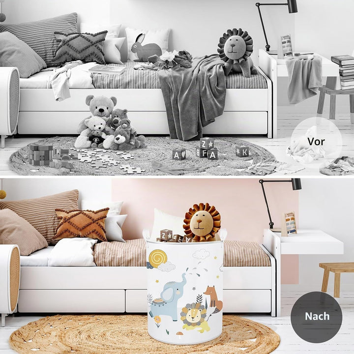 Clastyle Waldtier Löwe Elefant Weiss Kinder Wäschekorb für Jungen Mädchen Grosse Fuchs Kleidung Spie