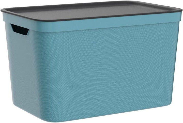 Jive Dekobox 3er-Set Aufbewahrungsbox 16l mit Deckel, Kunststoff (PP recycelt), türkis/anthrazit, 3x
